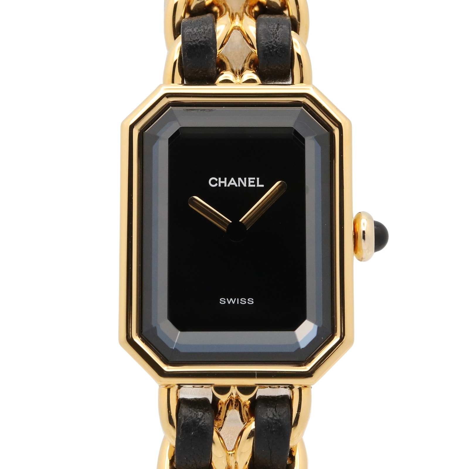 シャネル CHANEL プルミエール L 腕時計 時計 GP(ゴールドメッキ) レザー レディース ブラック系 H0001 【中古】