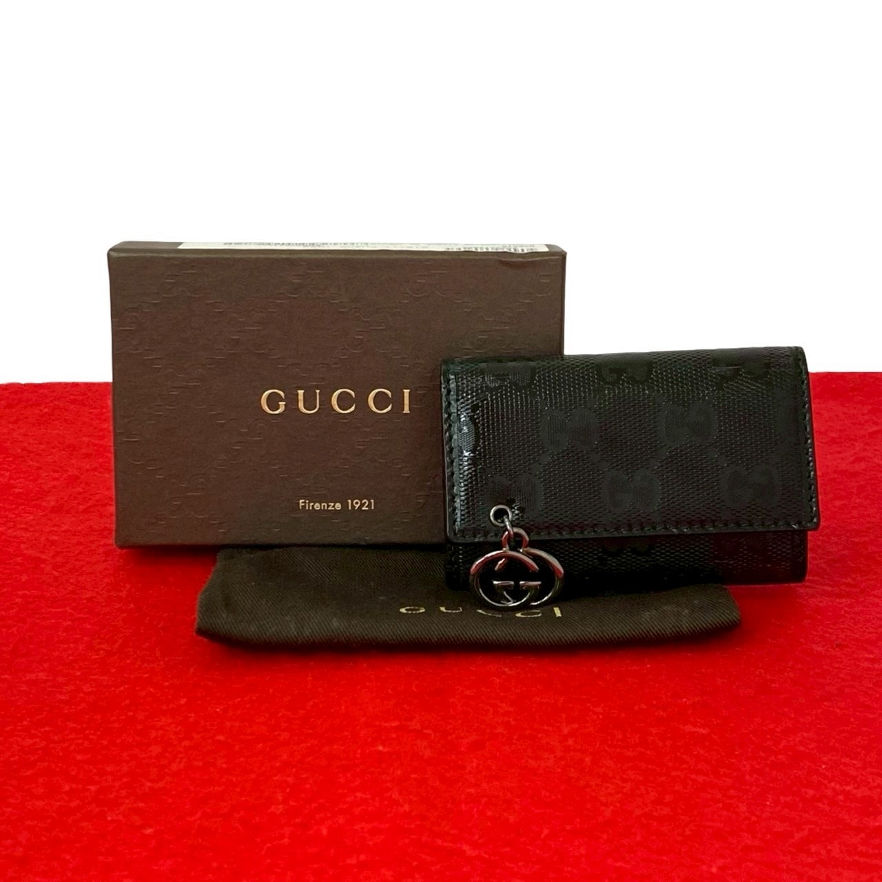 GUCCI グッチ GGインプリメ GG ロゴ 金具 レザー PVC キーケース ブラック
 45845