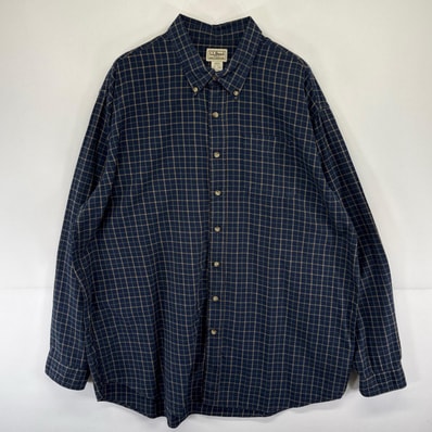 古着 エルエルビーン L.L.Bean 長袖シャツ チェック 大きいサイズ ボタンダウン 胸ポケット 2XLTALL ネイビー系 メンズ