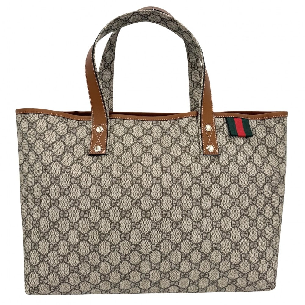 GUCCI グッチ トートバッグ ハンドバッグ シェリーライン 肩掛け A4対応 男女兼用 メンズ レディース 211134 GGスプリームキャンバス レザー ベージュ ブラウン 茶 ゴールド金具 ユニセックス 美品【中古品】