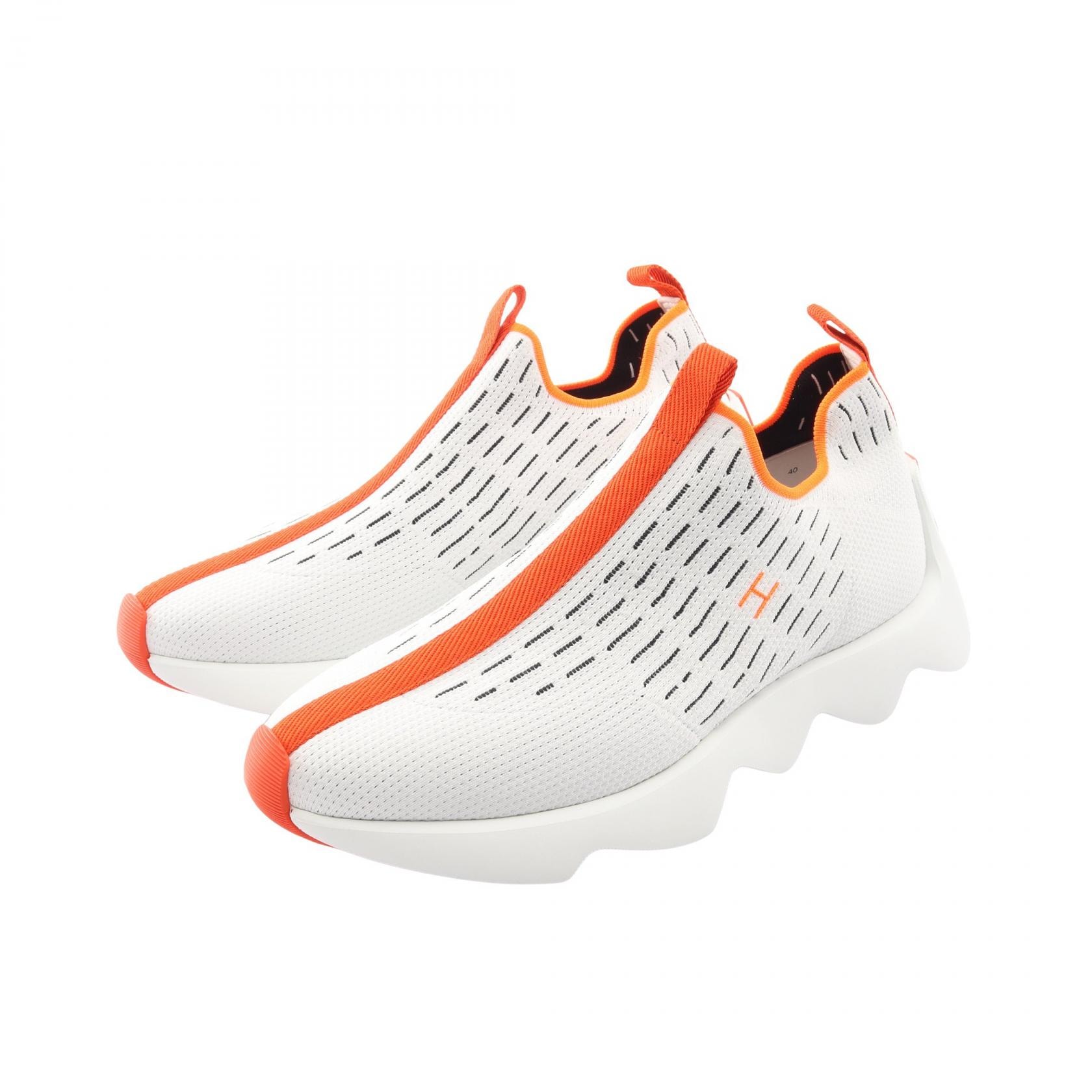 エルメス HERMES ECLAIR エクレール スリッポン 靴 ファブリック ホワイト レディース ホワイト系 / オレンジ系 【中古】