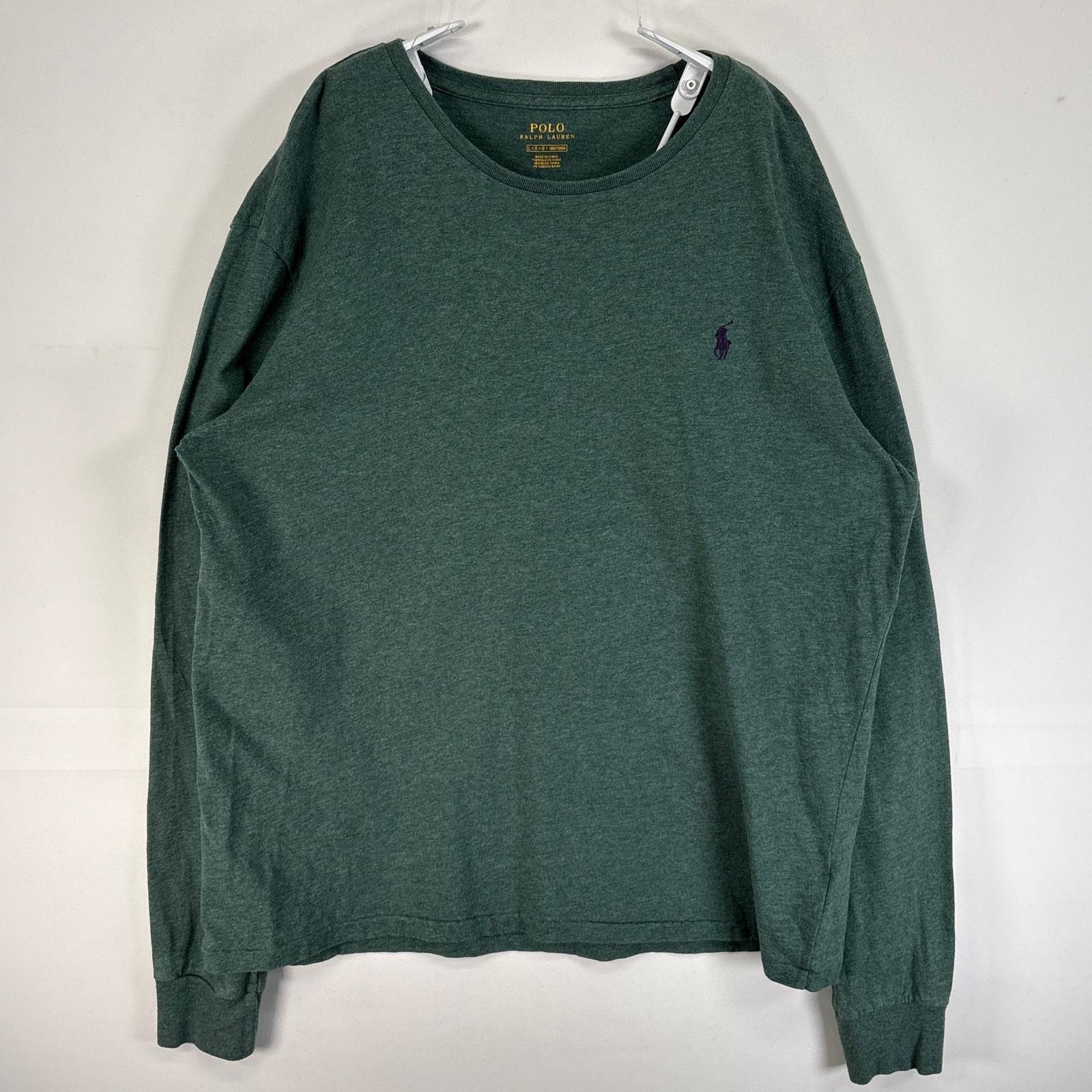 古着 ポロ・ラルフローレン POLO RALPH LAUREN 長袖Tシャツ ロゴ 刺繍 クルーネック L グリーン系 無地 メンズ