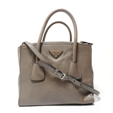 プラダ PRADA トライアングルロゴ レザー 2WAY ハンドバッグ【中古】