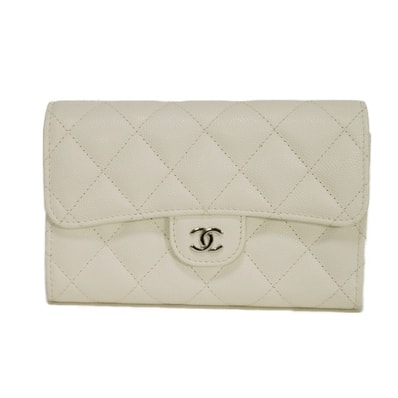 CHANEL シャネル マトラッセ ミディアム フラップ ウォレット キルティング グレイン カーフ スナップボタン 札入れ カードケース コインケース 31番台 キャビアスキン ホワイト 三つ折り財布 AP0232