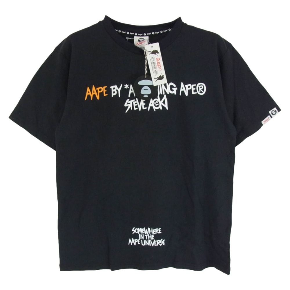 A BATHING APE アベイシングエイプ Tシャツ AAPTEM9252XXA × AAPE BY A BATHING エーエイプバイ アベイシングエイプ バックプリント Tシャツ 半袖カットソー ブラック系 S【極上美品】【中古】
