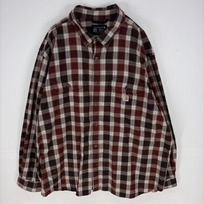 古着 カーハート Carhartt 長袖シャツ 胸ポケット ボタンダウン ワンポイントロゴ 大きいサイズ 3XL ブラウン系 チェック メンズ