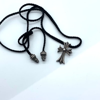 Chrome Hearts Small CH Cross Leather Braid Necklace "Silver"