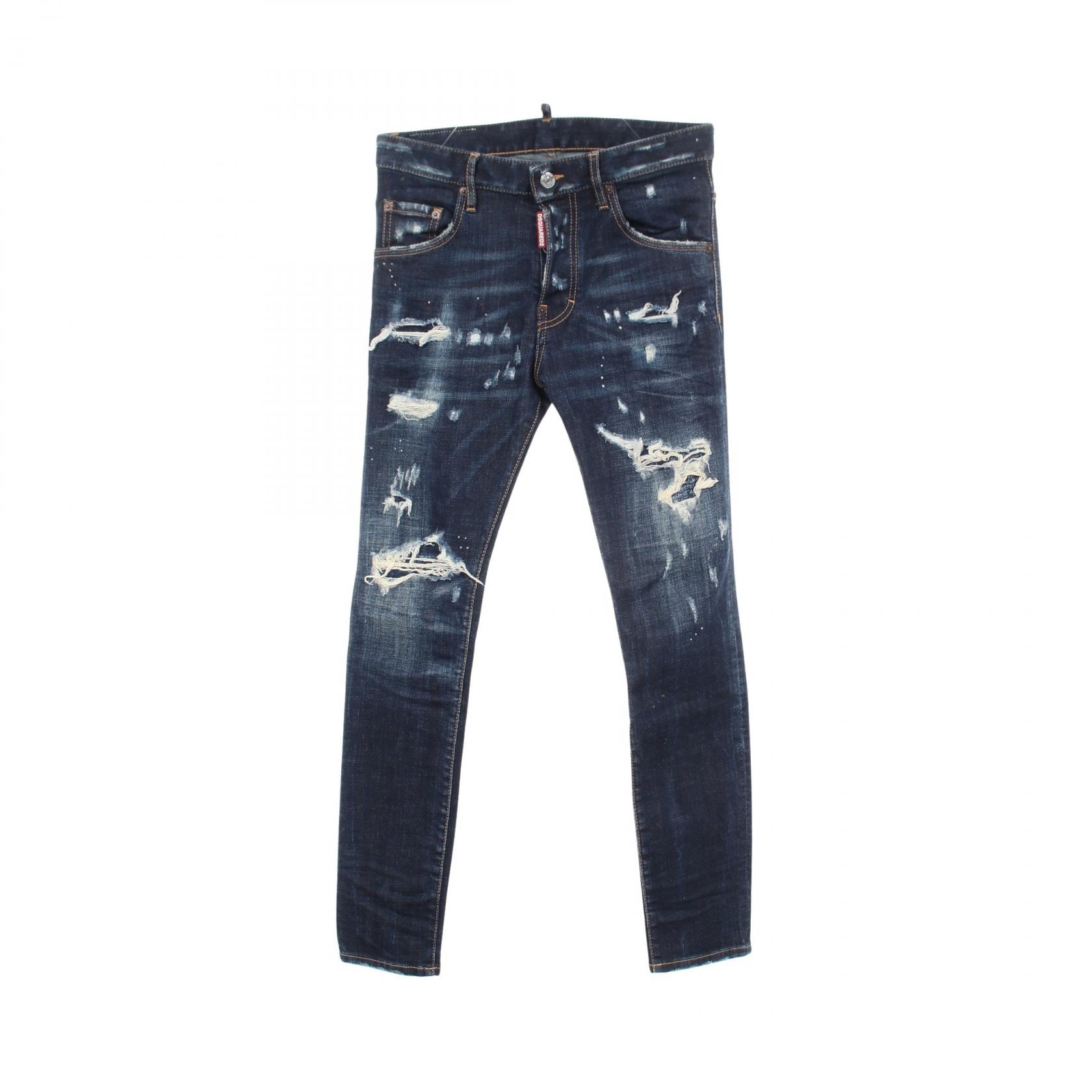 ディースクエアード DSQUARED2 ダメージ加工 ペイント加工 デニムパンツ 衣料品 ボトムス コットン メンズ ネイビー系 S71LB0756 【中古】