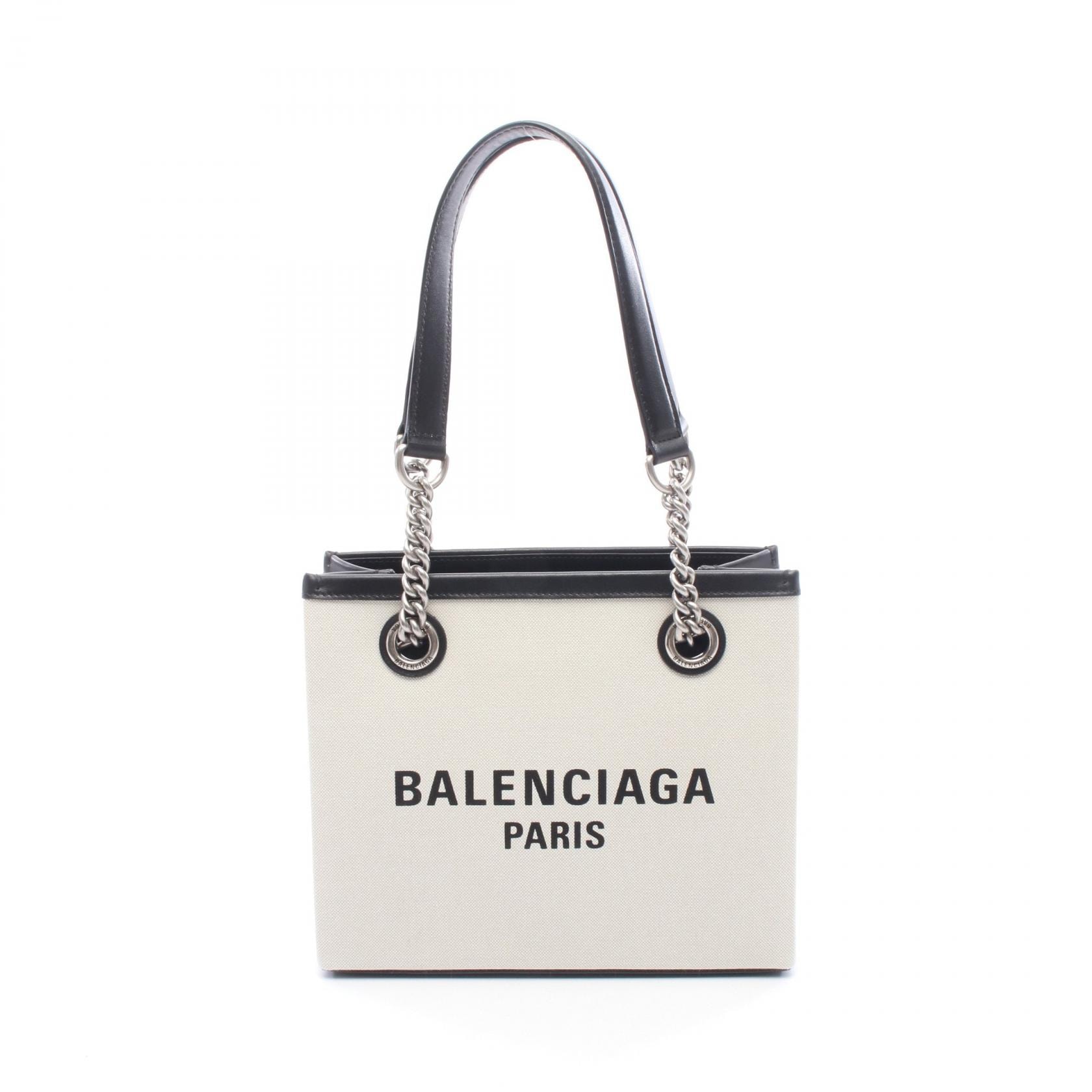 バレンシアガ BALENCIAGA デューティー フリー スモール トートバッグ バッグ キャンバス レザー レディース アイボリー系 / ブラック系 759941 【中古】