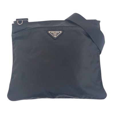 PRADA プラダ テスート 三角ロゴプレート ブラック 黒 シルバー金具 ナイロン ショルダーバッグ 男女兼用 602019 【中古】