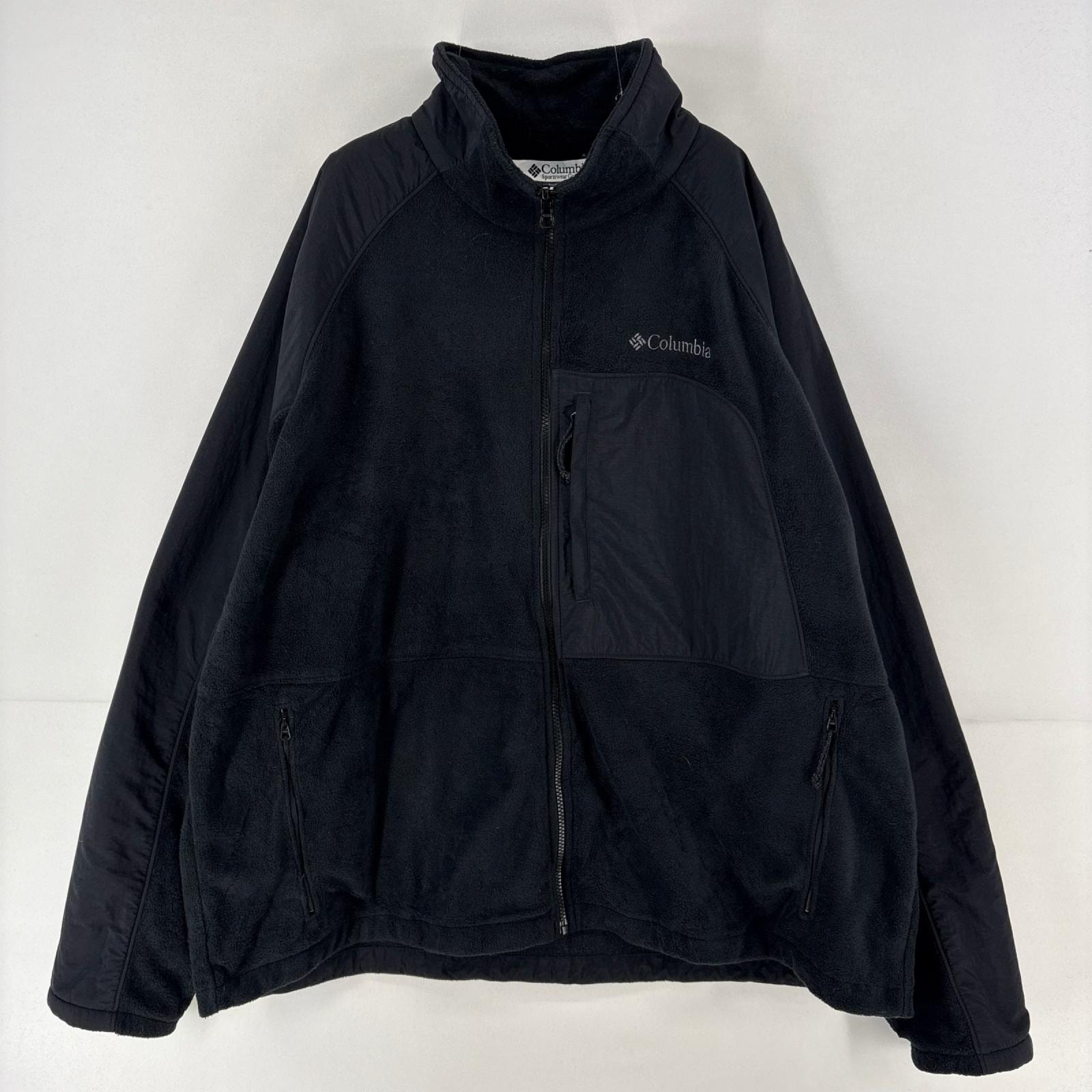 古着 コロンビア Columbia フリースジャケット フルジップ 胸ポケット ワンポイント ロゴ 大きいサイズ 2XL  ブラック メンズ