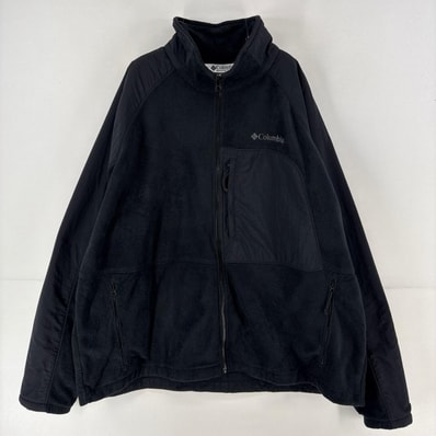 古着 コロンビア Columbia フリースジャケット フルジップ 胸ポケット ワンポイント ロゴ 大きいサイズ 2XL ブラック メンズ