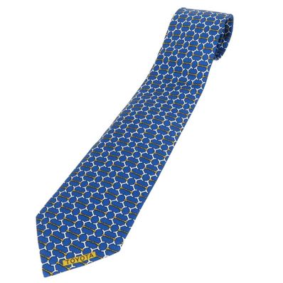 【中古】 エルメス ネクタイ トヨタ限定品 シルク ブルー系 ゴールド ホワイト ビジネス 紳士 スーツ メンズ 男性 HERMES