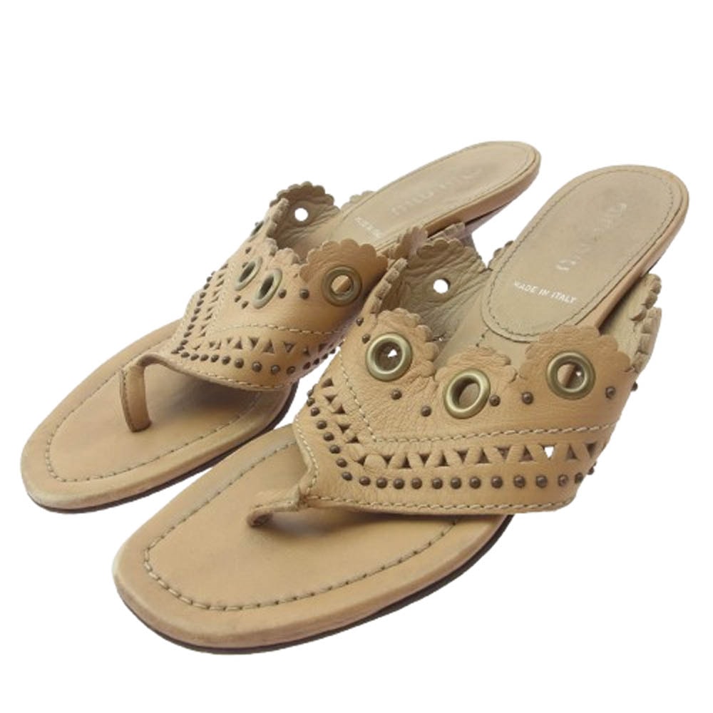 MIUMIU ミュウミュウ サンダル スタッズ アイレット レザー ヒール サンダル ブラウン系 34.5【中古】