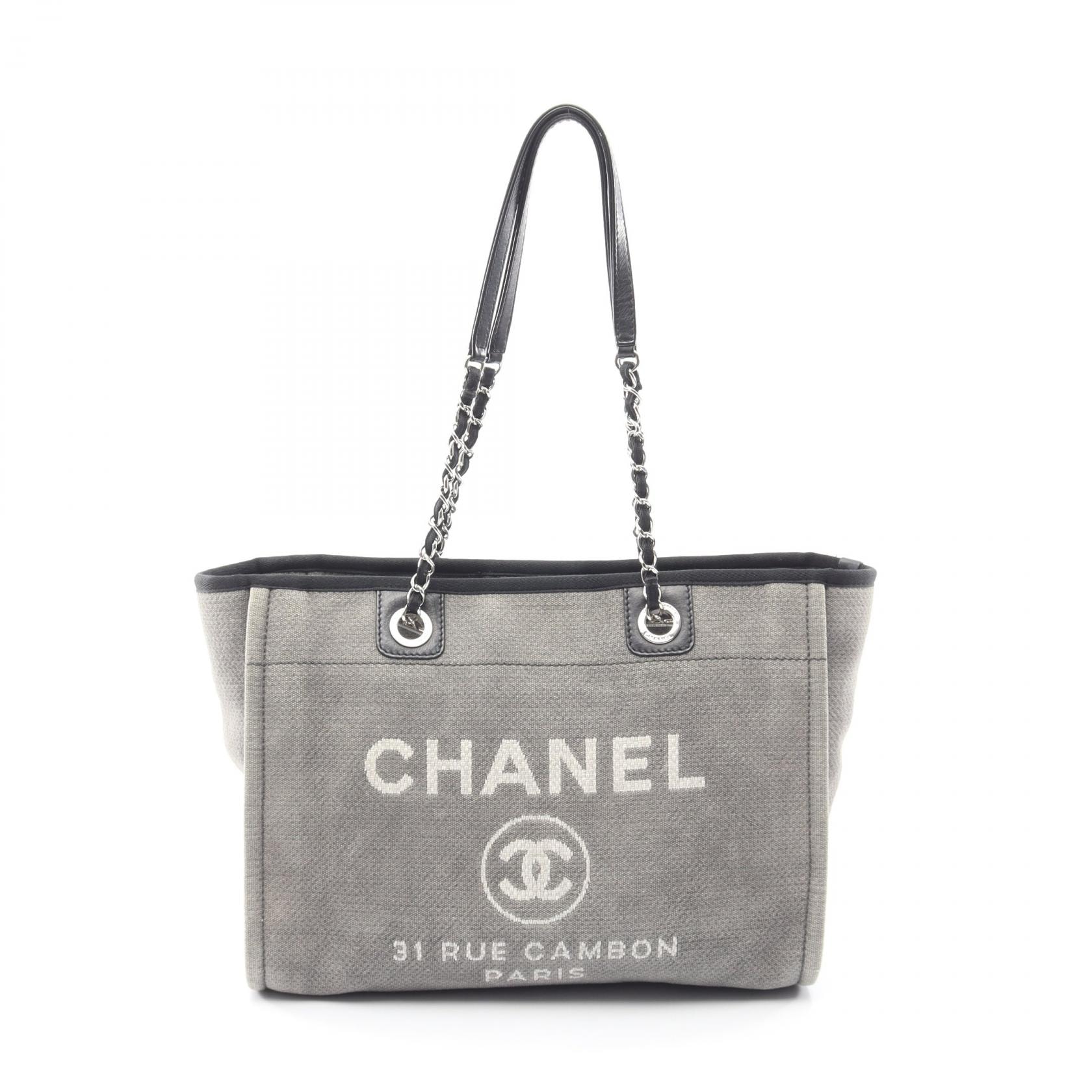 シャネル CHANEL ドーヴィル トートバッグ バッグ キャンバス レディース グレー系 / ホワイト系 / ブラック系 A67001 【中古】