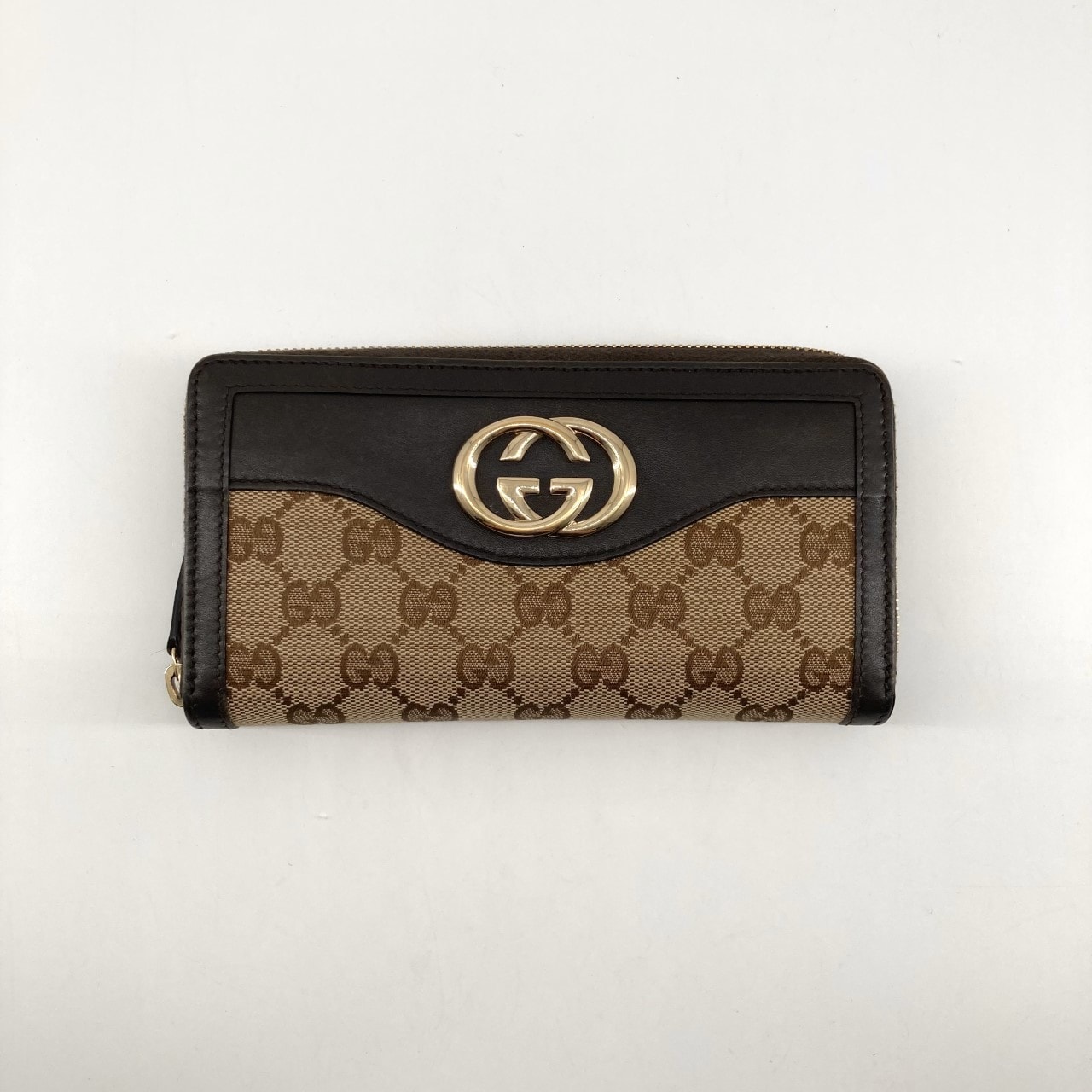 GUCCI(グッチ) GGキャンバス スーキー インターロッキングG ラウンドファスナー 308012 長財布 ブラウン×ベージュ