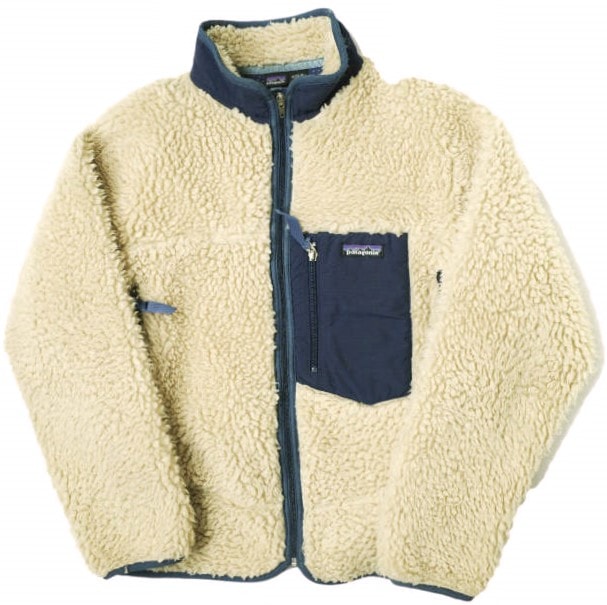 PATAGONIA パタゴニア アメリカ製 2000年製 KID'S CLASSIC RETRO CARDIGAN クラシックレトロカーディガン 85557 KID'S 12 ナチュラル/ネイビー MADE IN USA 00AW ボア フリース ジャケット