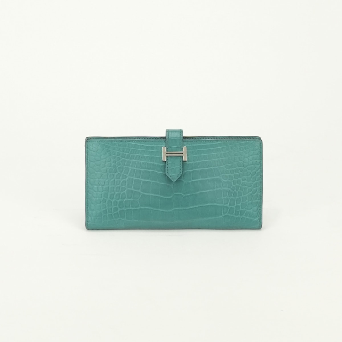 エルメス HERMES ベアンスフレ ベアン スフレ 財布 長財布 ロングウォレット アリゲーターマット ブルーパオン Bleu Paon ブルー Blue 青 シルバー金具 エキゾチック