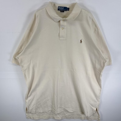 古着 90's/90年代 ポロバイラルフローレン Polo by Ralph Lauren 半袖 ポロシャツ ワンポイント ロゴ 刺繍 大きいサイズ 2ボタン XL イエロー系 無地 メンズ