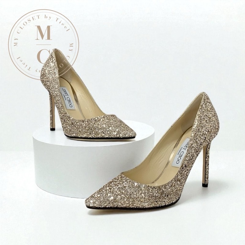 ジミーチュウ JIMMY CHOO ROMY パンプス 靴 シューズ グリッター ゴールド パーティーシューズ