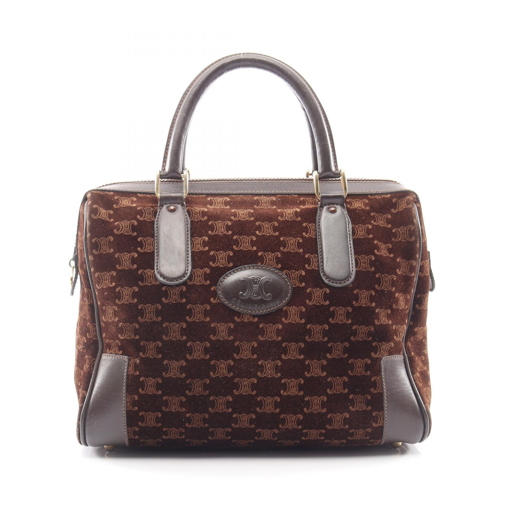 セリーヌ CELINE マカダム ハンドバッグ バッグ スウェード レザー レディース ブラウン系 【中古】