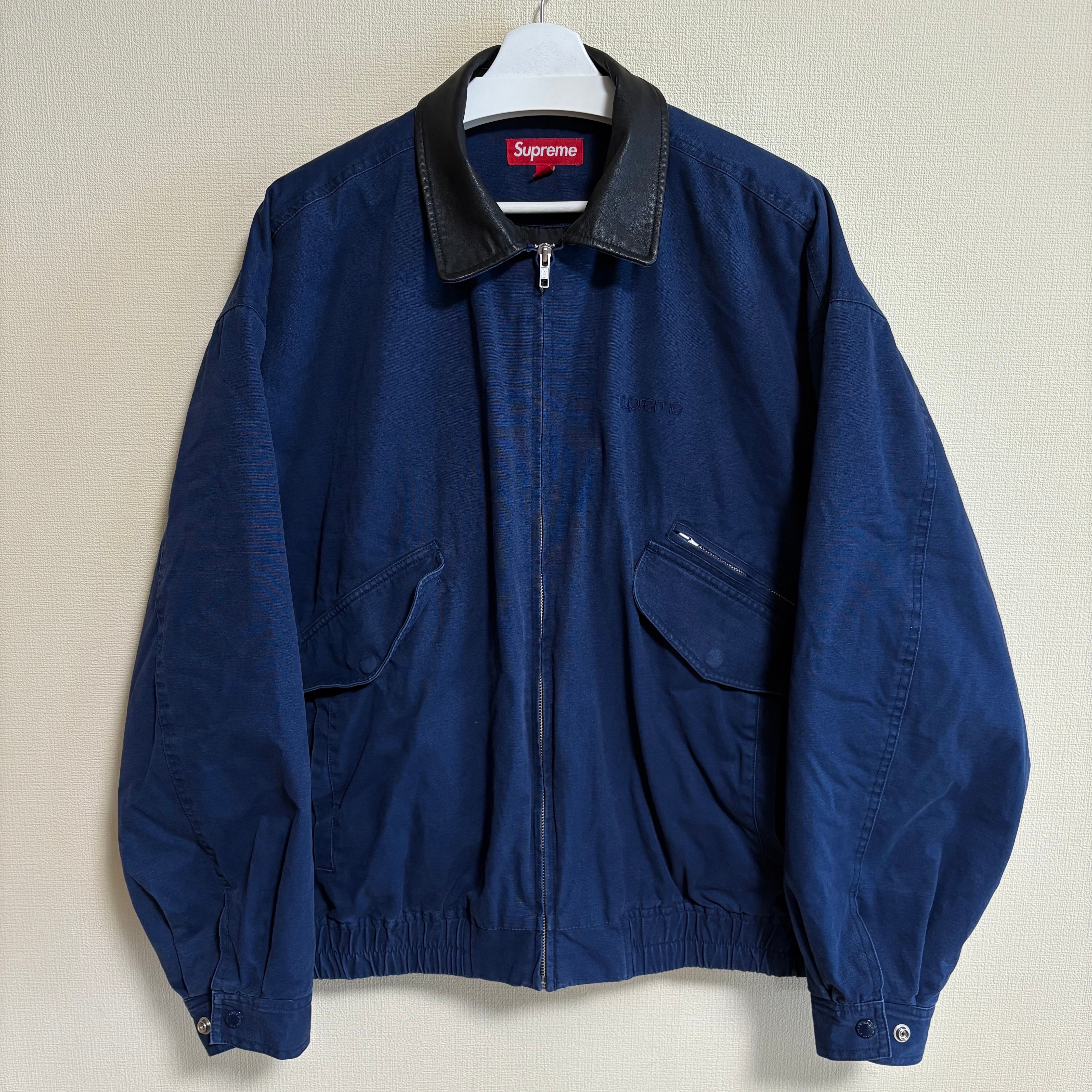 Supreme Leather Collar Utility Jacket "Navy"