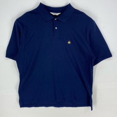 古着 90's/90年代 ブルックスブラザーズ Brooks Brothers USA製 鹿の子 半袖シャツ ワンポイント ポロシャツ XL ネイビー系 メンズ