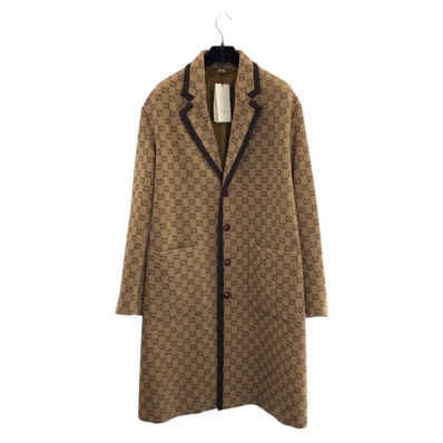 美品 GUCCI グッチ GGジャカード メルトン サイズ48 ベージュ ブラウン ウール コート チェスターコート 604016 【中古】