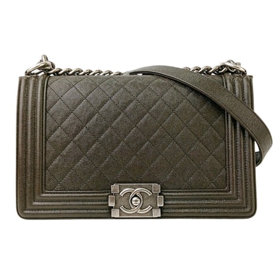 CHANEL シャネル ボーイシャネル チェーン ショルダー バッグ マトラッセ ショルダーバッグ A67086 キャビアスキン ブラウン シルバー レディース【中古】