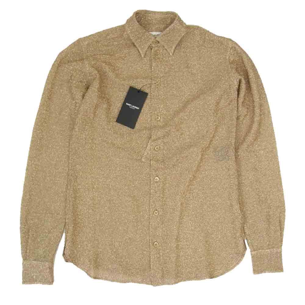 SAINT LAURENT サンローラン 437612 Y005W ラメ メタリック シースルー 長袖 シャツ ゴールド系 37【中古】
