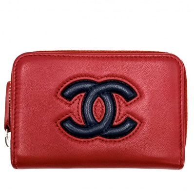 CHANEL シャネル コインケース カードケース ココマーク 小銭入れ 小物 レザー レッド 赤 ネイビー 紺 シルバー金具 レディース 美品【中古品】