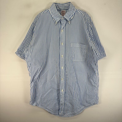 古着 ブルックスブラザーズ Brooks Brothers 半袖シャツ ボタンダウン M ブルー系 ストライプ メンズ