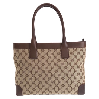 美品 GUCCI グッチ ブラウン ベージュ GGキャンバス レザー/ トートバッグ ショルダーバッグ 506088 【中古】