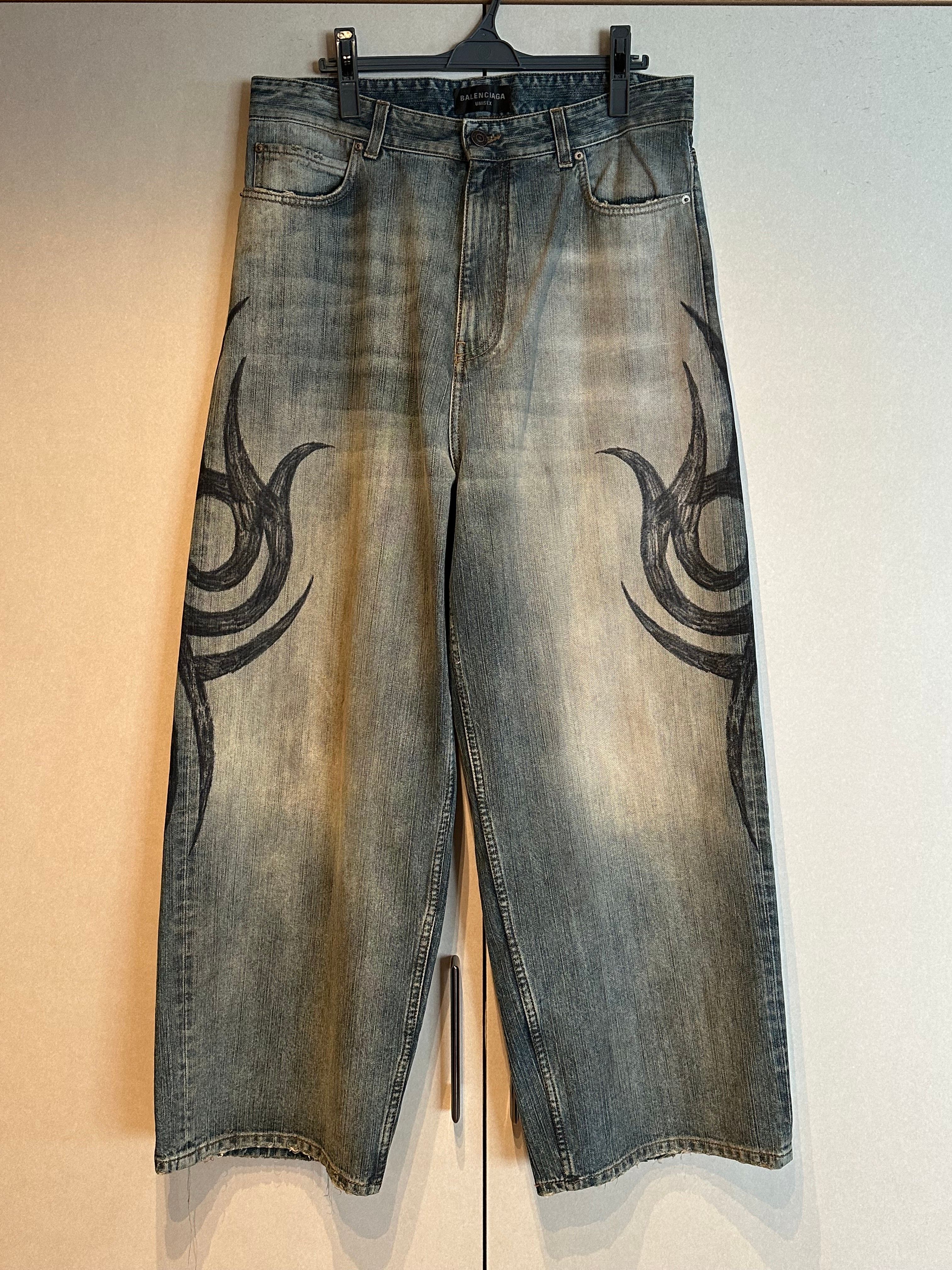 BALENCIAGA Men's Y2K Stretched Knee Baggy Pants "Light Blue"