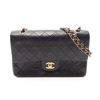 シャネル CHANEL マトラッセ Wフラップ ショルダーバッグ バッグ ラムスキン(羊革) レディース ブラック系 【中古】