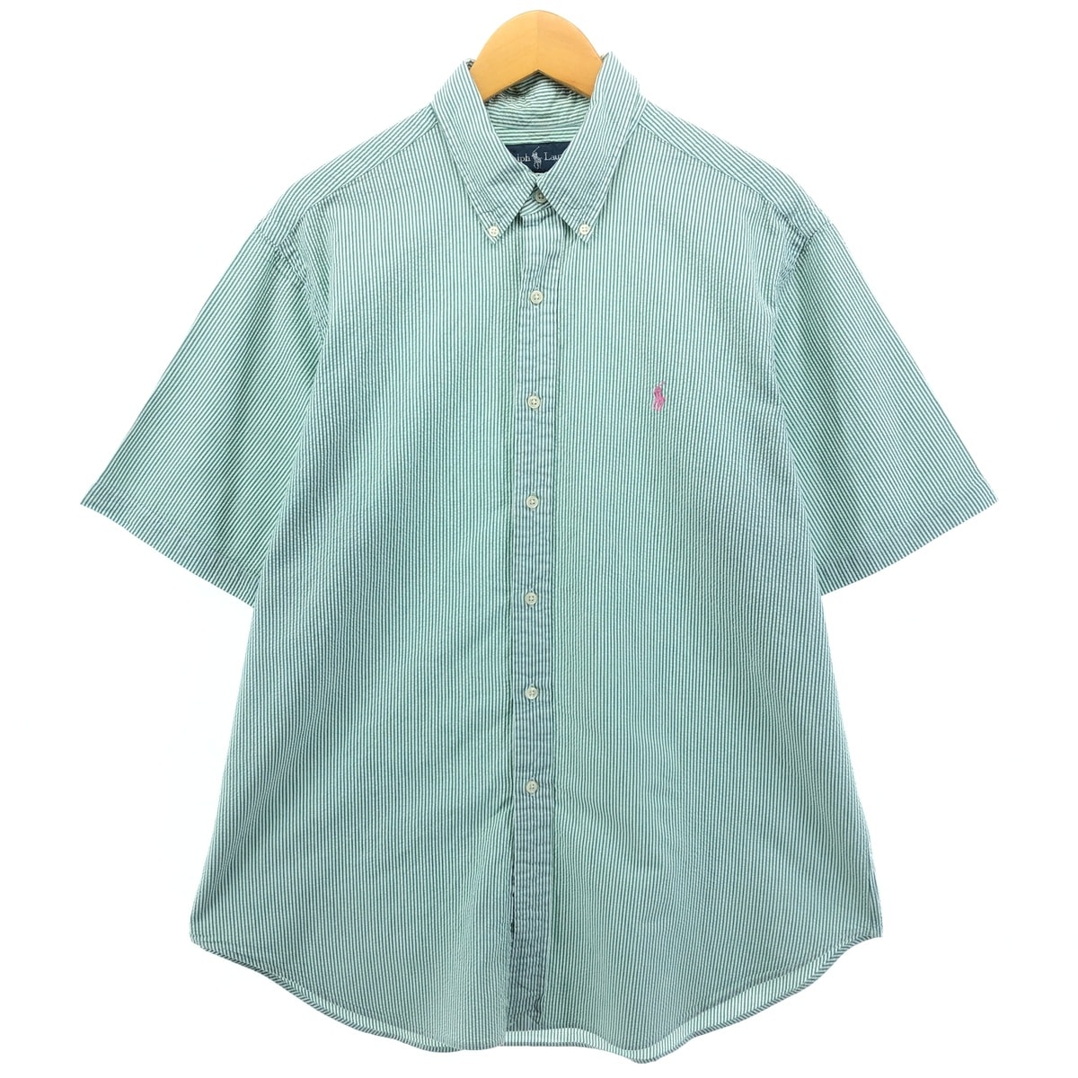 古着 ラルフローレン Ralph Lauren CLASSIC FIT シアサッカー 半袖 ボタンダウン ストライプシャツ メンズXL相当/eaa551836