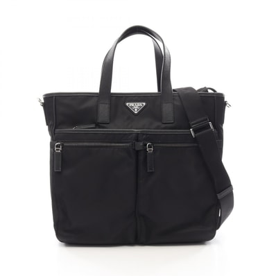 プラダ PRADA TESSUTO+SAFFIANO 2WAY トートバッグ バッグ ナイロン サフィアーノレザー メンズ レディース ブラック系 2VG860 【中古】