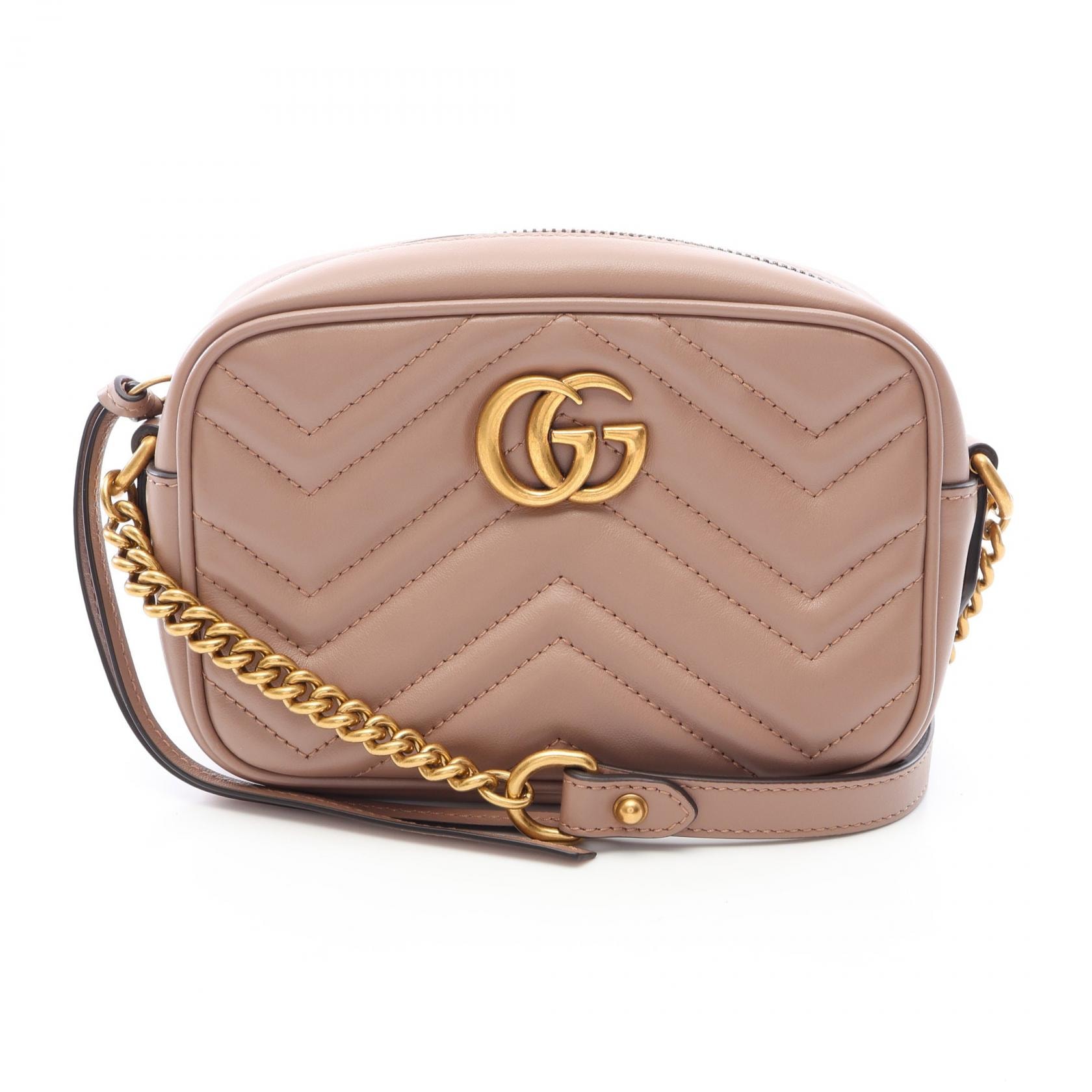 グッチ GUCCI GGマーモント キルティング ミニバッグ ショルダーバッグ バッグ レザー レディース ベージュ系 448065 【中古】