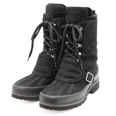 CHANEL シャネル スノーブーツ 12A G28748 マトラッセ COCOマーク ダイヤキルティング ステッチ ヌバックレザー レースアップ シューズ 箱・替え紐付属 レディース サイズ 39 ブラック 黒 イタリア製 カール・ラガーフェルド期