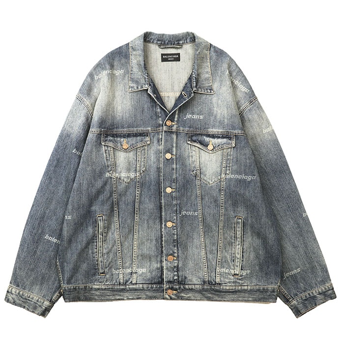 【美品】BALENCIAGA バレンシアガ デニムジャケット サイズ 3 ユニセックス 2023年製 Gジャン ロゴ プリント ボタン アウター タグ付属 ライトインディゴ イタリア製