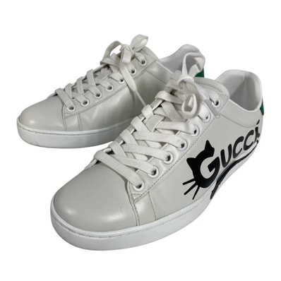 グッチ GUCCI ロゴ キャット 猫 659912 シューズ 靴 紐 スニーカー レザー グリーン