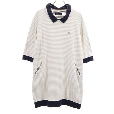 FRED PERRY フレッドペリー ボーダー柄 7分袖 ポロ ワンピース 8 ホワイト系