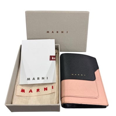186005 現状品 MARNI マルニ 財布 サファアーノレザー サーモピンク、ブラック ユニセックス