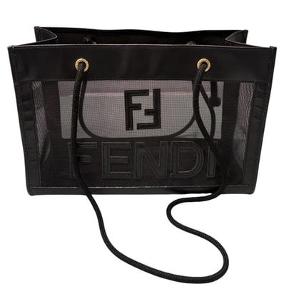 FENDI フェンディ メッシュ ブラック ゴールド金具 レザー トートバッグ S1-00161 【中古】