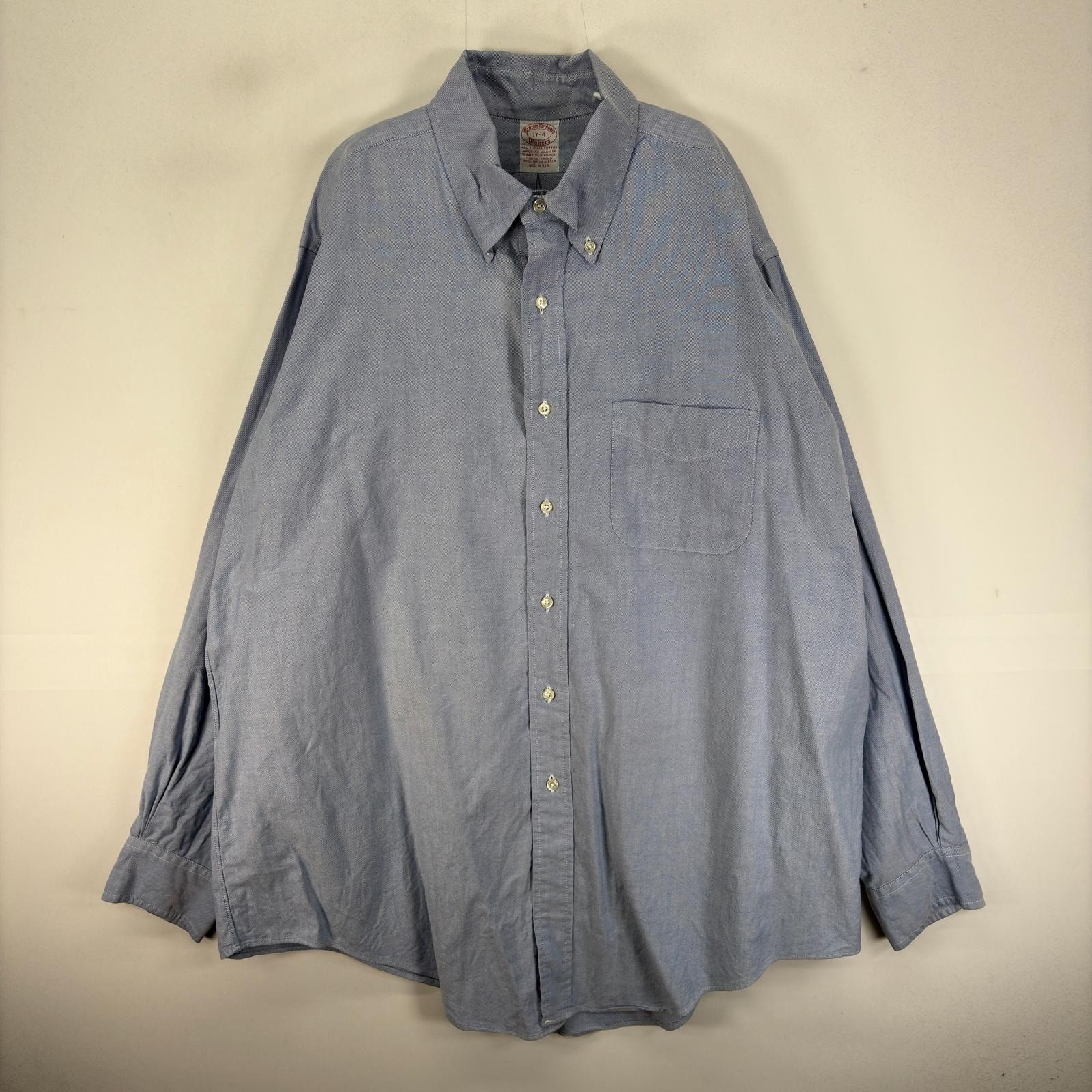 古着 ブルックスブラザーズ Brooks Brothers USA製 長袖シャツ 胸ポケット ボタンダウン XL  ブルー系 無地 メンズ
