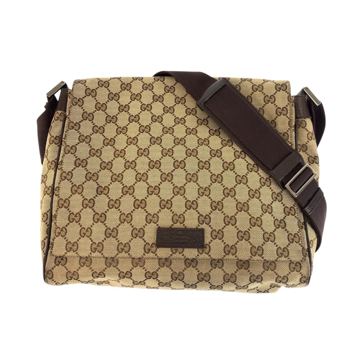 美品 GUCCI グッチ ベージュ ブラウン シルバー金具 GGキャンバス レザー/ ショルダーバッグ メッセンジャーバッグ 600615 【中古】