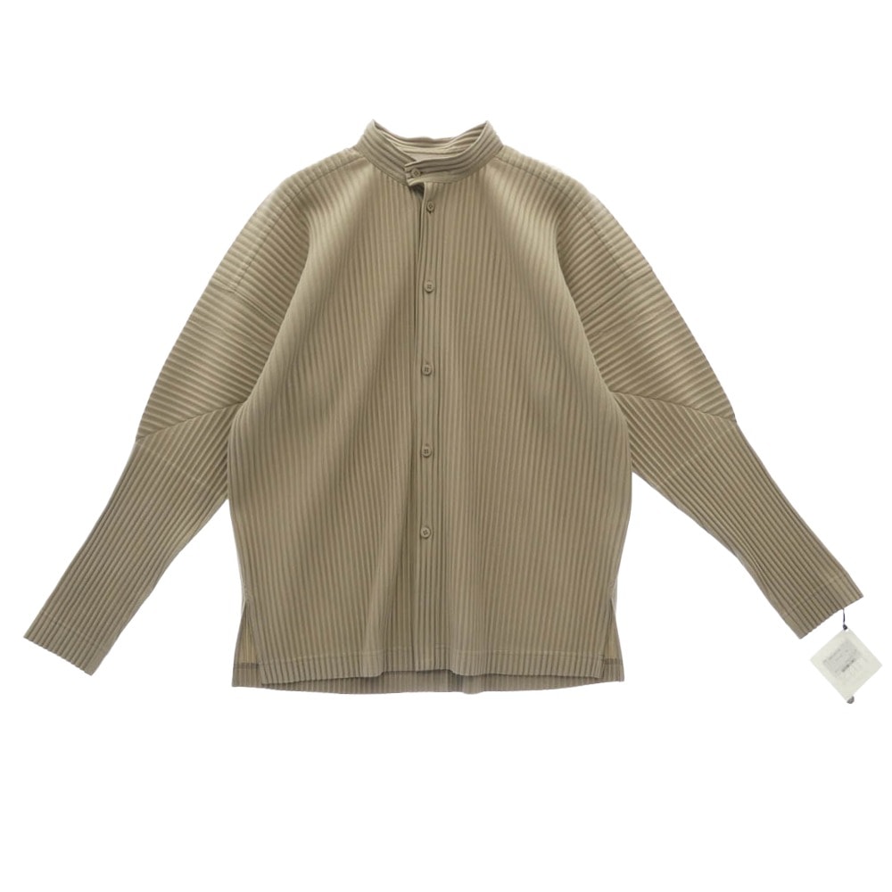 HOMME PLISSE ISSEY MIYAKE オム プリッセ イッセイミヤケ 長袖シャツ HP43-JJ111-43 プリーツ加工 バンドカラー スタンドカラー 長袖 シャツ ベージュ系 3【極上美品】【中古】