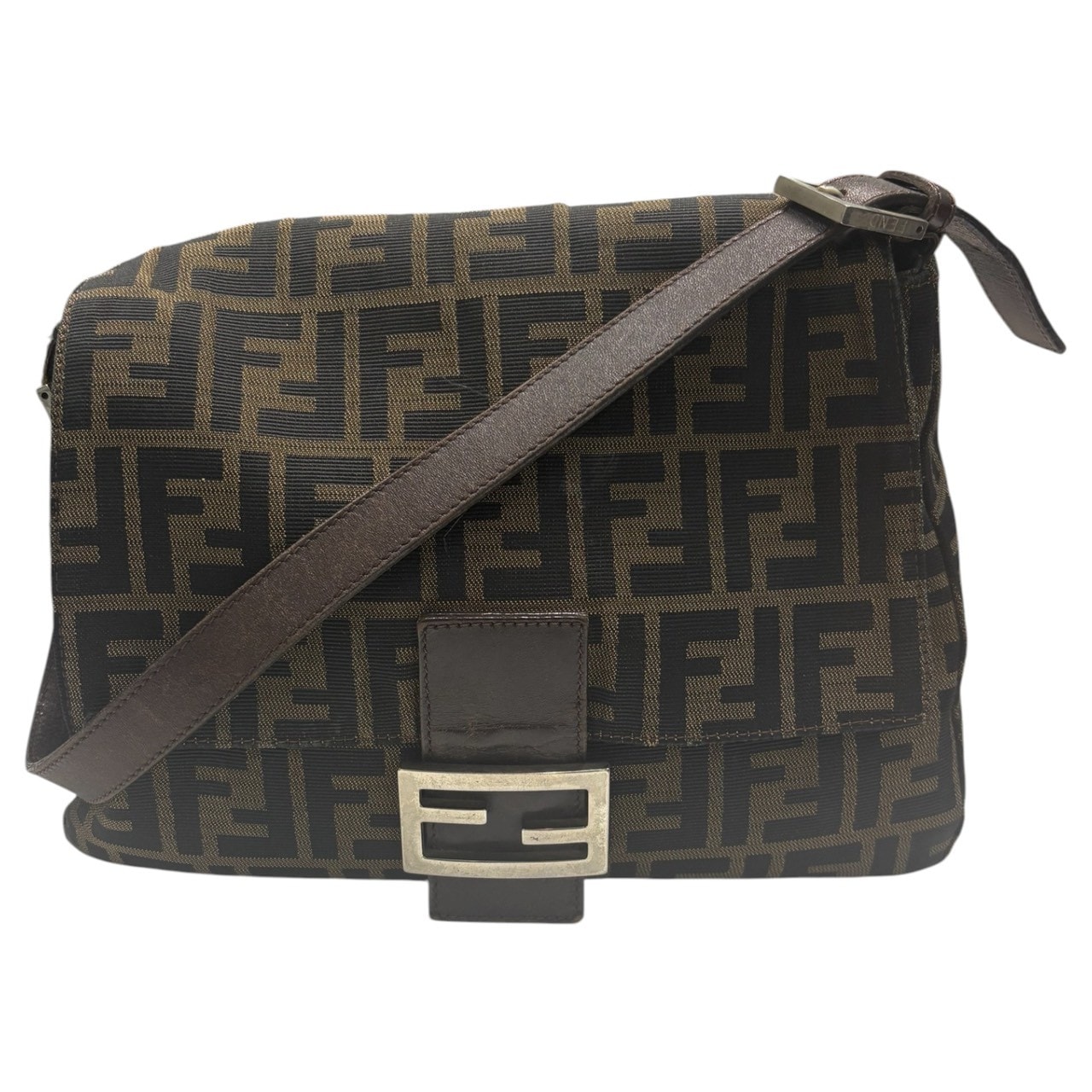 FENDI フェンディ ズッカ マンマバケット ブラウン シルバー金具 キャンバス レザー/ ショルダーバッグ S1-00079 【中古】