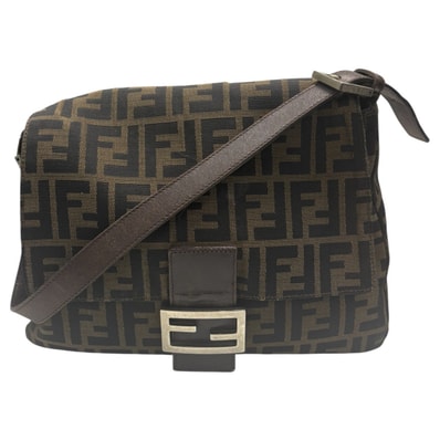 FENDI フェンディ ズッカ マンマバケット ブラウン シルバー金具 キャンバス レザー/ ショルダーバッグ S1-00079 【中古】
