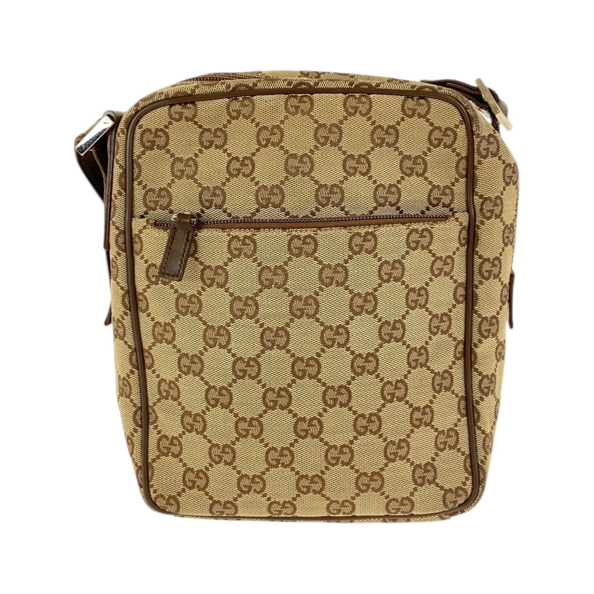 GUCCI グッチ ベージュ ブラウン シルバー金具 GGキャンバス レザー/ ショルダーバッグ ポシェット 506500 【中古】